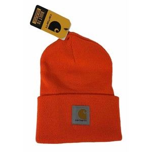 Carhartt Men Hat One Size BrightOrange A18 Beanie Knit Cuffed Logo Patch Acrylic